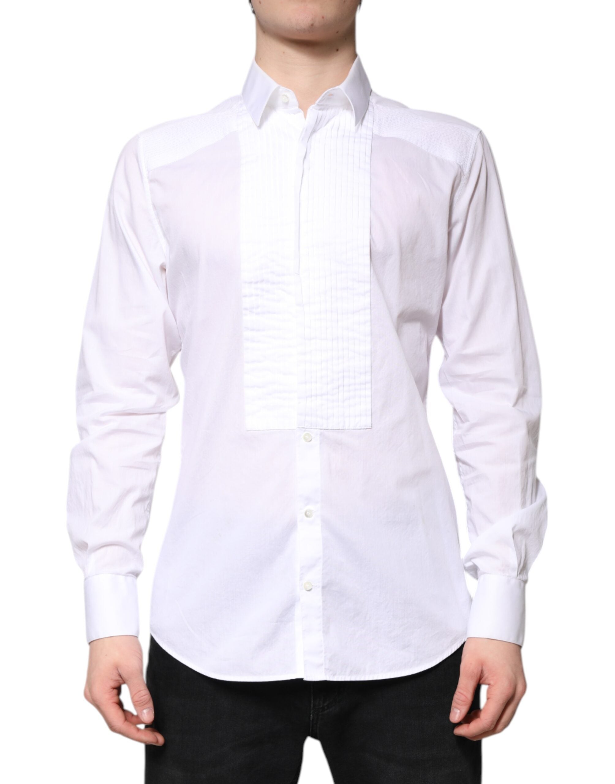 Dolce & Gabbana White GOLD Cotton Poplin Bib Men's Shirt
